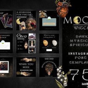 Spiritual Black Instagram Post Templates, Gothic Instagram Post Template, Black Mystical Canva Template, Witchy Instagram Post Templates