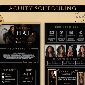 Acuity Scheduling Template Hair, Hair Stylist Acuity Scheduling Template, Hair Stylist Branding, Hair Stylist Website, Dark Canva Template