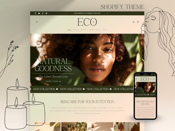 Shopify Theme Template for Skincare, Cosmetics, Soap, Candle, Herbal & Natural Product | Boho Shopify Website Design | Simple + Customizable