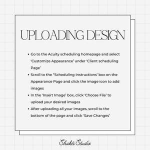 Pode incluir: Um gr&aacute;fico quadrado branco com o texto "UPLOADING DESIGN" e instru&ccedil;&otilde;es para carregar imagens. O logotipo Shakti Studio est&aacute; na parte inferior. O fundo &eacute; um padr&atilde;o de grade clara.