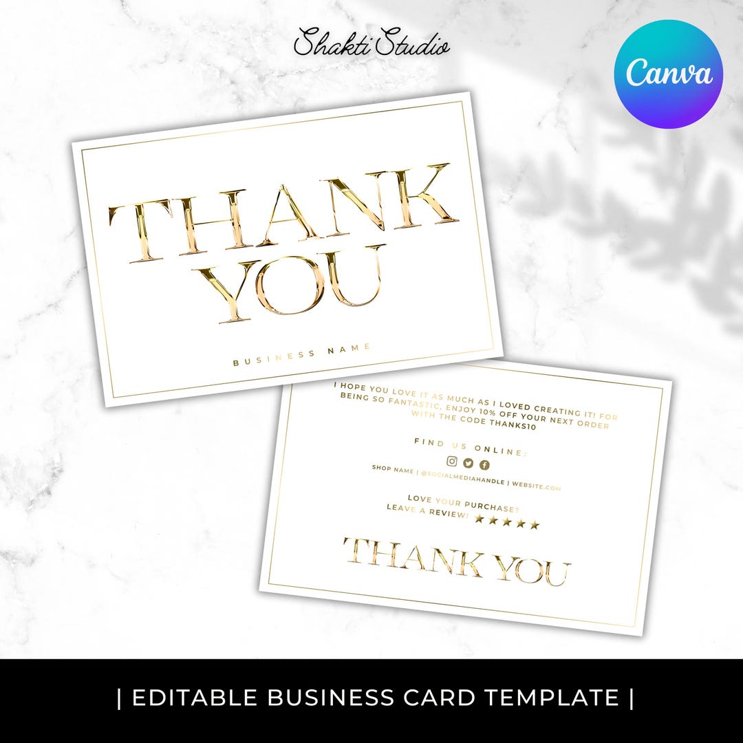 Luxury Gold Thank You Card Template Editable Printable Business Insert ...