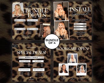 Plantilla de volante para peluquería con estampado de guepardo. Reserva de peluquería con estampado de leopardo. Plantilla de Canva para reservar tu cita. Trenzas, pestañas, uñas y pelucas.