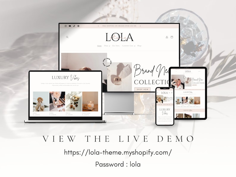 Luxuriöses Shopify-Theme | Boutique-Website-Design in Weiß und Rosa | Anpassbare Shopify-Vorlage im Boho-Stil mit editierbaren Canva-Bannern | Shopify 2.0 Bild 2
