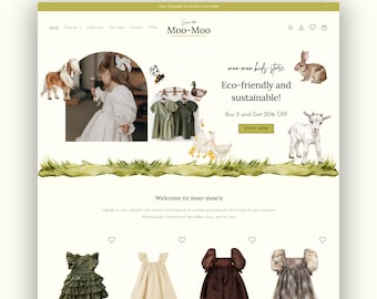 Kids Shopify Clothing Store, Shopify Baby Template, Minimalist Boho Theme, Clean Shopify Store Model for Baby Clothing and Accessories, Kids