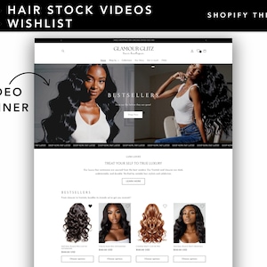 K&ouml;nnte beinhalten: Eine Website-Startseite f&uuml;r ein Unternehmen f&uuml;r Haarverl&auml;ngerungen namens Glamour Glitz Hair Boutique. Die Website bietet ein Video-Banner, einen Bereich f&uuml;r Bestseller und einen Call-to-Action, um sich mit echtem Luxus zu verw&ouml;hnen.