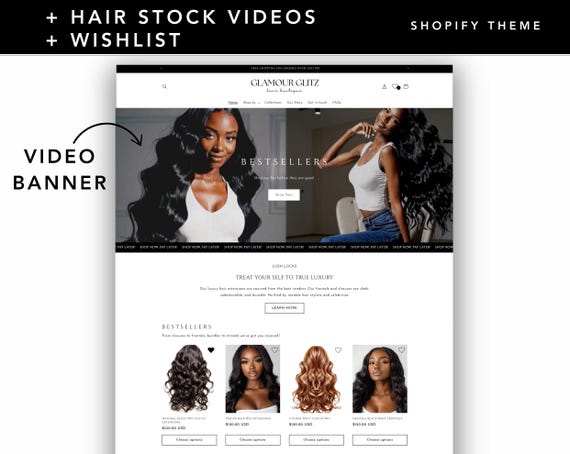 White Luxury Hair Shopify Theme, Premade Shopify Hair Website, Shopify Hair Website Template, Hair business website, Hair Stock Images Video