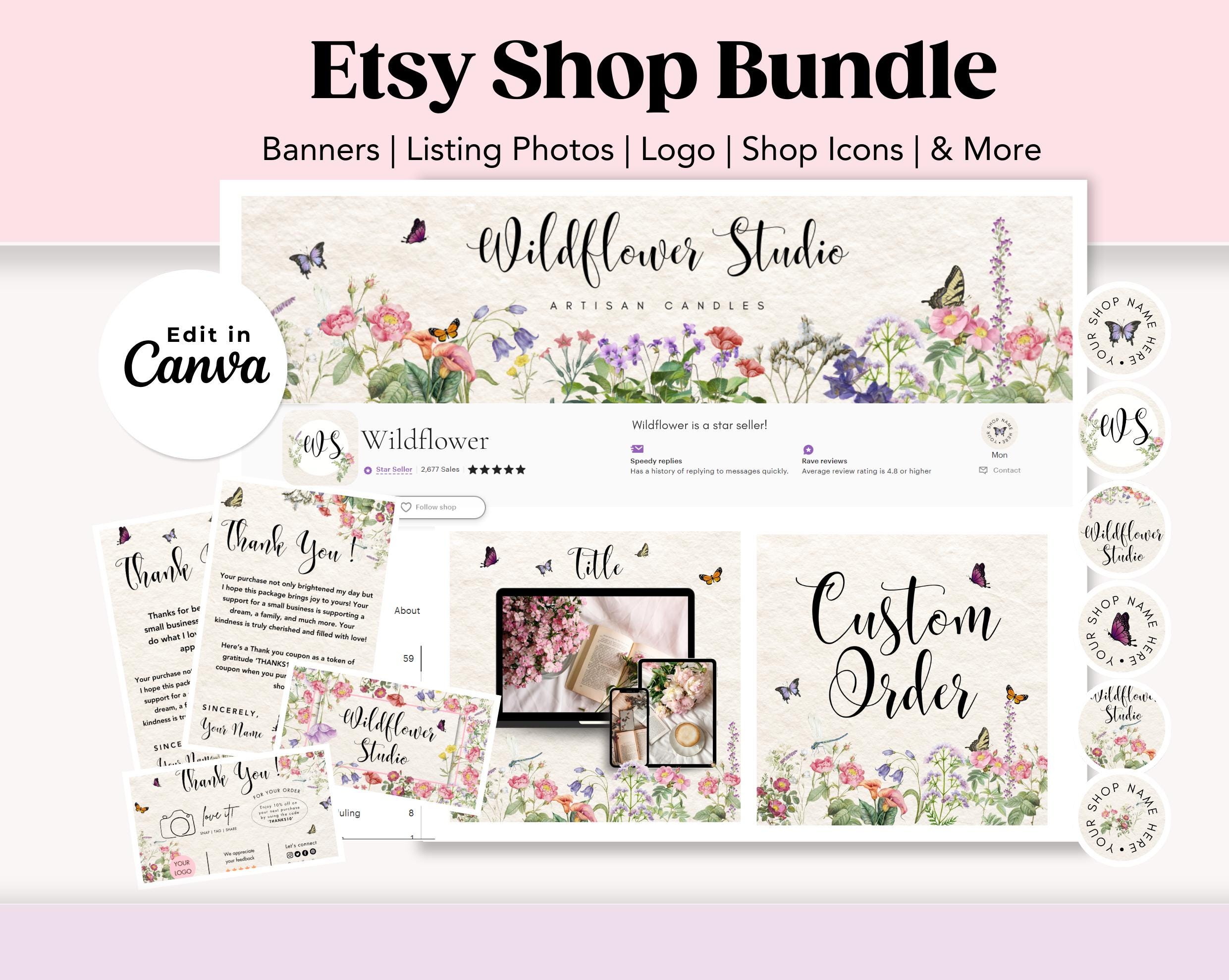 Boho Etsy Shop Kit, Etsy Banner Template, Etsy Store Branding, Editable Etsy Store Banner, Flower Shop Banner, Watercolor floral Etsy banner