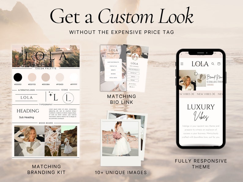 Luxuriöses Shopify-Theme | Boutique-Website-Design in Weiß und Rosa | Anpassbare Shopify-Vorlage im Boho-Stil mit editierbaren Canva-Bannern | Shopify 2.0 Bild 4