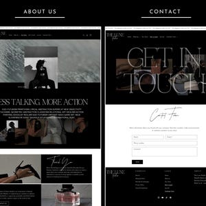 Puede incluir: Un dise&ntilde;o de sitio web en blanco y negro para una empresa llamada The June. El sitio web presenta un formulario de contacto con el texto "Get in Touch" y una secci&oacute;n sobre la empresa con el texto "Less Talking More Action".