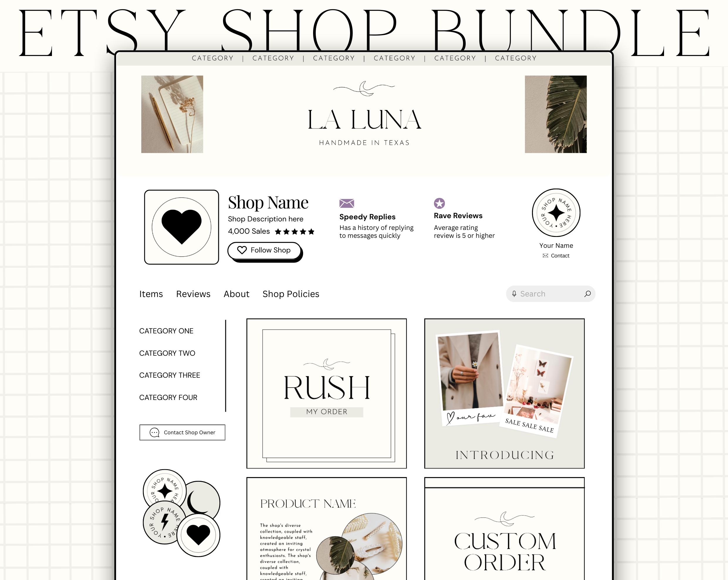 Boho Etsy Shop Kit Bundle, Beige Etsy Shop Bundle, Etsy Shop Banner Templates, Product Listing Photos Mockup, Etsy Store Modern Branding Kit