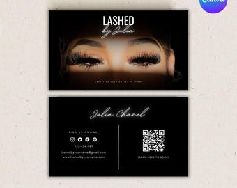 Lash Tech QR Code Business Card Template, Minimalist Design (Editable Canva Template)