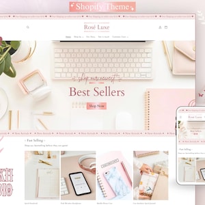 Pink Shopify Theme, Rose Gold Website Template Design, Feminine Shopify Theme Website, Shopify Store Banners, Luxury Shopify Website, Pink