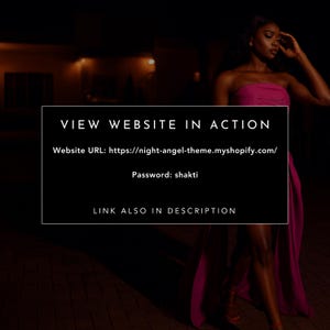 Puede incluir: Una mujer con un vestido palabra de honor magenta. La imagen incluye el texto "VIEW WEBSITE IN ACTION" con una URL del sitio web y una contrase&ntilde;a. El fondo es oscuro con iluminaci&oacute;n suave.