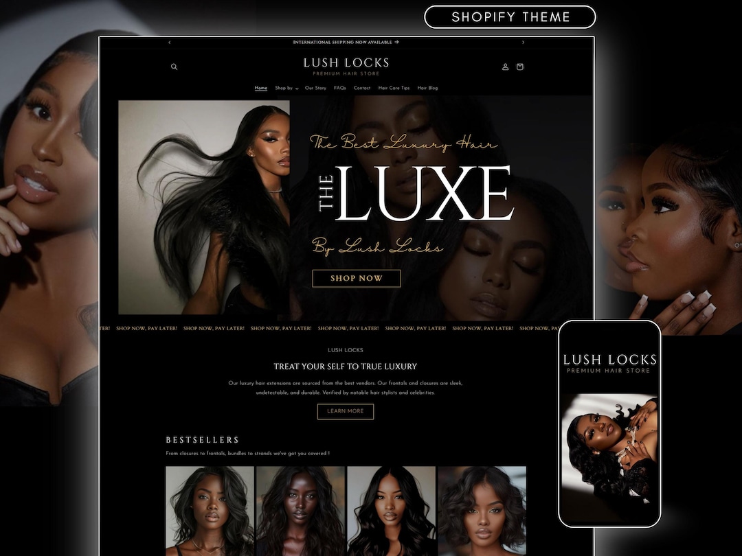 Luxury Black Gold Shopify Theme Template for Hair & Wig and Extensions ...