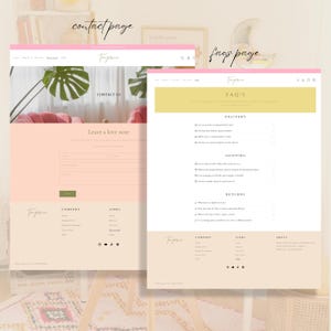 May include: Two website pages with a pink and beige color scheme. The left page is a contact form with the text "Leave a love note". The right page is a FAQ's page with delivery, shipping, and returns information.