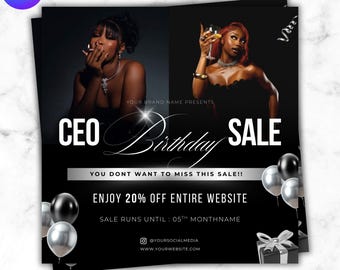 Flyersjabloon DIY CEO verjaardag Sale Ceo speciale verjaardagsdeal CEO verjaardag weggeefactie promoflyer Kapper, Lash Tech, Nail Tech, Canva