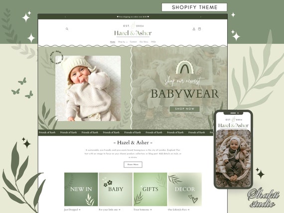Kids Shopify Website Template, Baby Shopify Theme, Shopify Theme Template, Kids Clothing, Green Shopify, Children's Apparel, Kids Store Shop