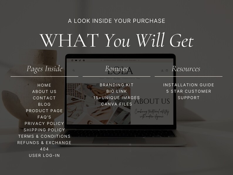 Luxuriöses Shopify-Theme | Boutique-Website-Design in Weiß und Rosa | Anpassbare Shopify-Vorlage im Boho-Stil mit editierbaren Canva-Bannern | Shopify 2.0 Bild 8