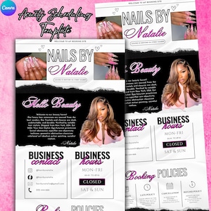 Acuity Scheduling Canva Template for Nail Tech, Nails Acuity Scheduling Template, Nails tech booking site, Nails website template, Nail tech