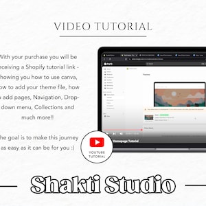 K&ouml;nnte beinhalten: Ein Video-Tutorial, das zeigt, wie man Canva verwendet, um eine Shopify-Website zu erstellen. Das Video zeigt einen Laptop-Bildschirm mit einer Shopify-Website, die gerade erstellt wird. Der Text "Homepage Tutorial" ist auf dem Bildschirm zu sehen. Das Video ist mit "YouTube Tutorial" betitelt.
