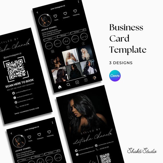 Instagram Business Card Template Design QR Business Card Hairstylist Nails Lashes Salon Beauty Artist Business Card Template