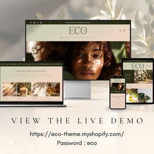 Puede incluir: Una maqueta de un sitio web para una marca de cuidado de la piel llamada "ECO" que se muestra en una computadora de escritorio, una computadora port&aacute;til, una tableta y un tel&eacute;fono inteligente. El sitio web presenta un dise&ntilde;o minimalista con un enfoque en ingredientes naturales y sostenibilidad. El texto "SKINCARE FOR YOUR INTENTION" es visible en la pantalla de la computadora port&aacute;til.
