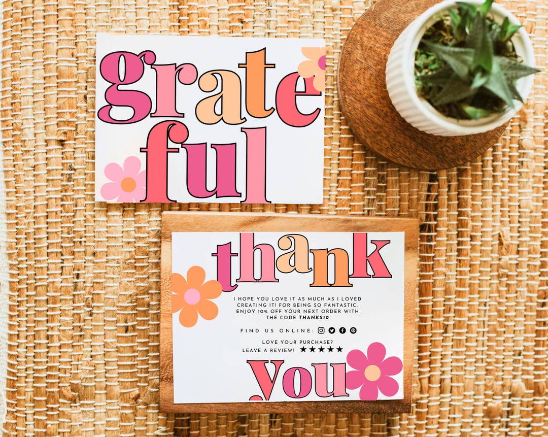 Boho Thank You Card Canva Template, Editable Small Business Neutral ...