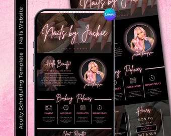 Plantilla de programación de uñas Acuity para sitios web de reservas de uñas. Plantilla de programación de uñas Acuity rosa / Plantilla editable de Canva.