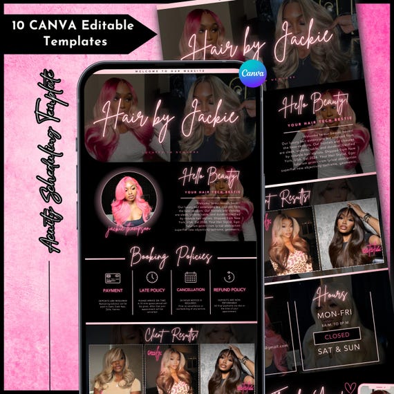 Hair Stylist Acuity Scheduling Template: Dark Chic Canva Design