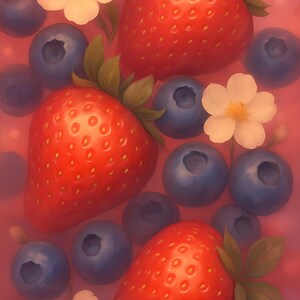 Berry-Toned Romantic Wall Art – Strawberry & Blueberry Printable – Fruit Kitchen Decor – Digital Download – Cozy Cottage core Art