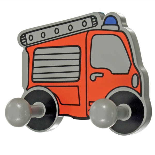 Coat Hook Rail Bedroom Wall Door Hanger Wooden Pegs Children Fire Engine