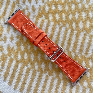 Apple Watch Series 10 Handmade Orange Epsom Leather Watch Strap Watch Band