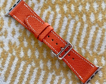 Apple Watch Series 10 Handmade Orange Epsom Leather Watch Strap Watch Band