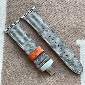 Apple Watch Ultra Gris Mouette and Orange Epsom Handmade Watch Strap Watch Band