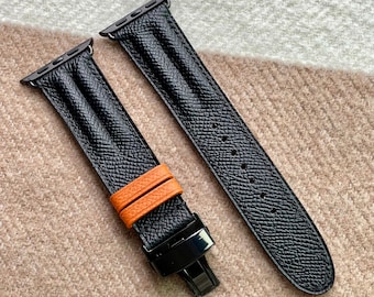 Apple Watch Ultra Black and Orange Epsom Handmade Watch Strap