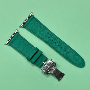 Apple Series 10 Handmade Green Epsom Leather Hermes Inspired Watch Strap Watch Band