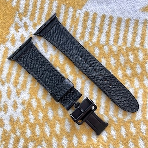 Apple Watch Series 10 Triple Black Epsom Leather Hand Stitched Watch Strap