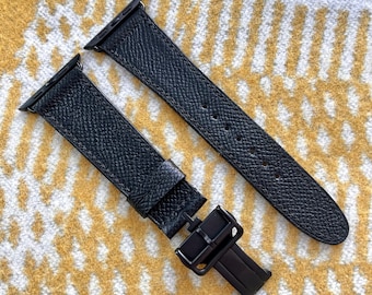Apple Watch Series 10 Triple Black Epsom Leather Hand Stitched Watch Strap
