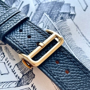Apple Series 10 Handmade Black Epsom Leather 18ct Gold Plated Hermes Inspired Watch Strap