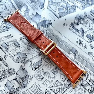 Apple Series 10 Handmade Orange Epsom Leather 18ct Gold Plated Hermes Inspired Watch Strap