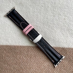 Apple Watch Ultra Black Epsom and Pink Mysore Goatskin Handmade Watch Strap Watch Band