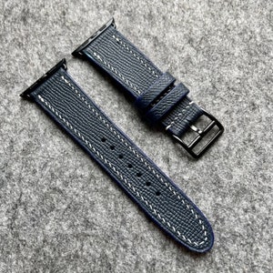 Apple Series 10 Handmade Dark Blue Epsom Leather Hermes Inspired Watch Strap