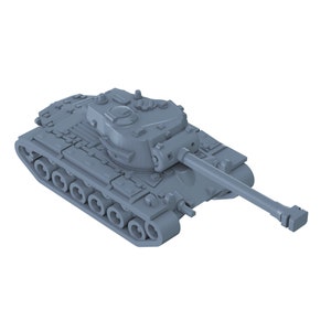 May include: A gray plastic toy tank with a long barrel and a detailed turret. The tank has a track system with multiple wheels.