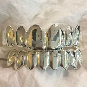 Sterling Silber mit 18K Weißgold Vergoldet Perm Schnitten Grillz