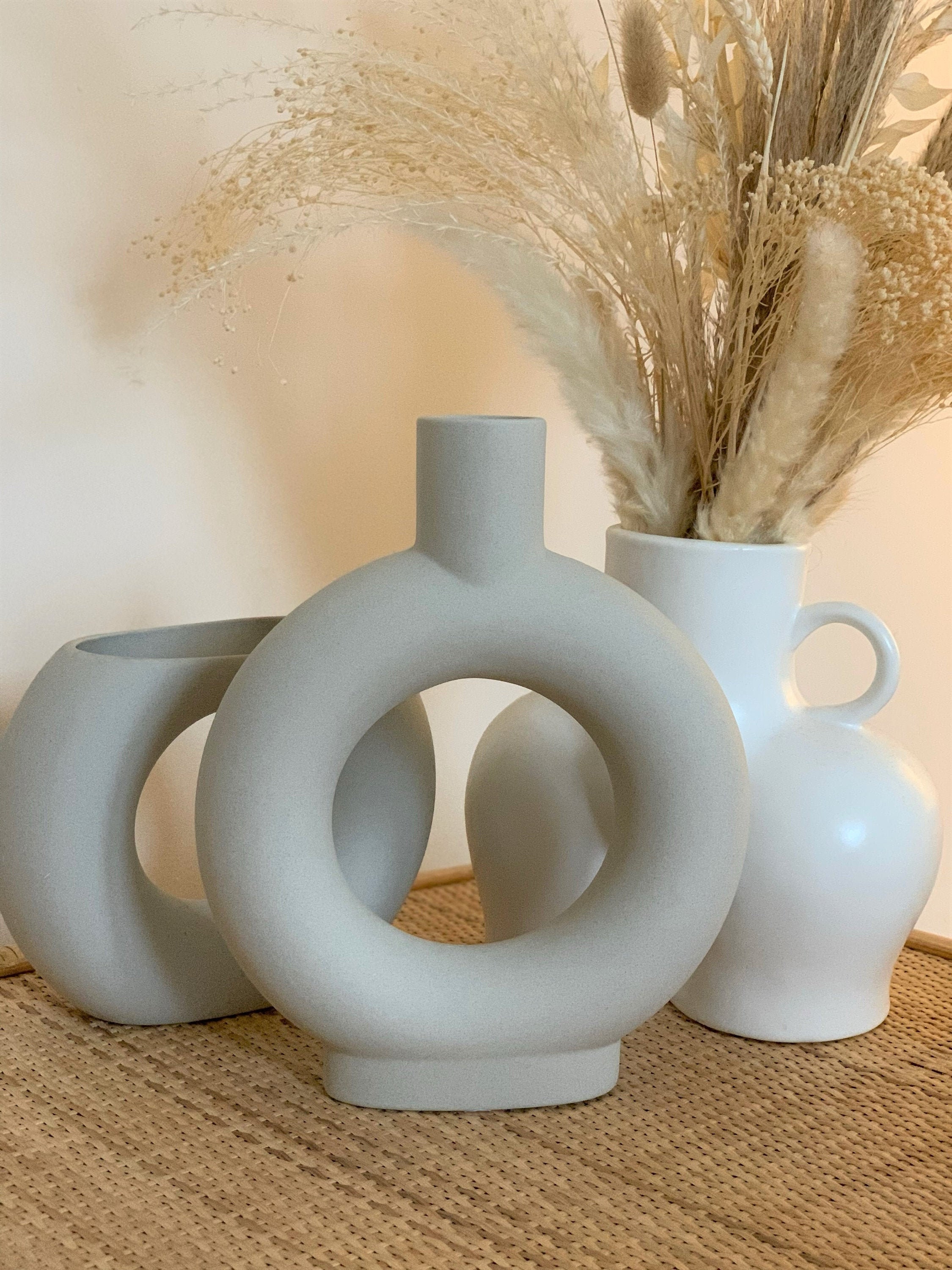 Ceramic Circle Vase Nordic Donut Flower Vase White Etsy