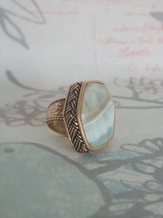 Vintage Hammered Bronze Amazonite Statement Ring -