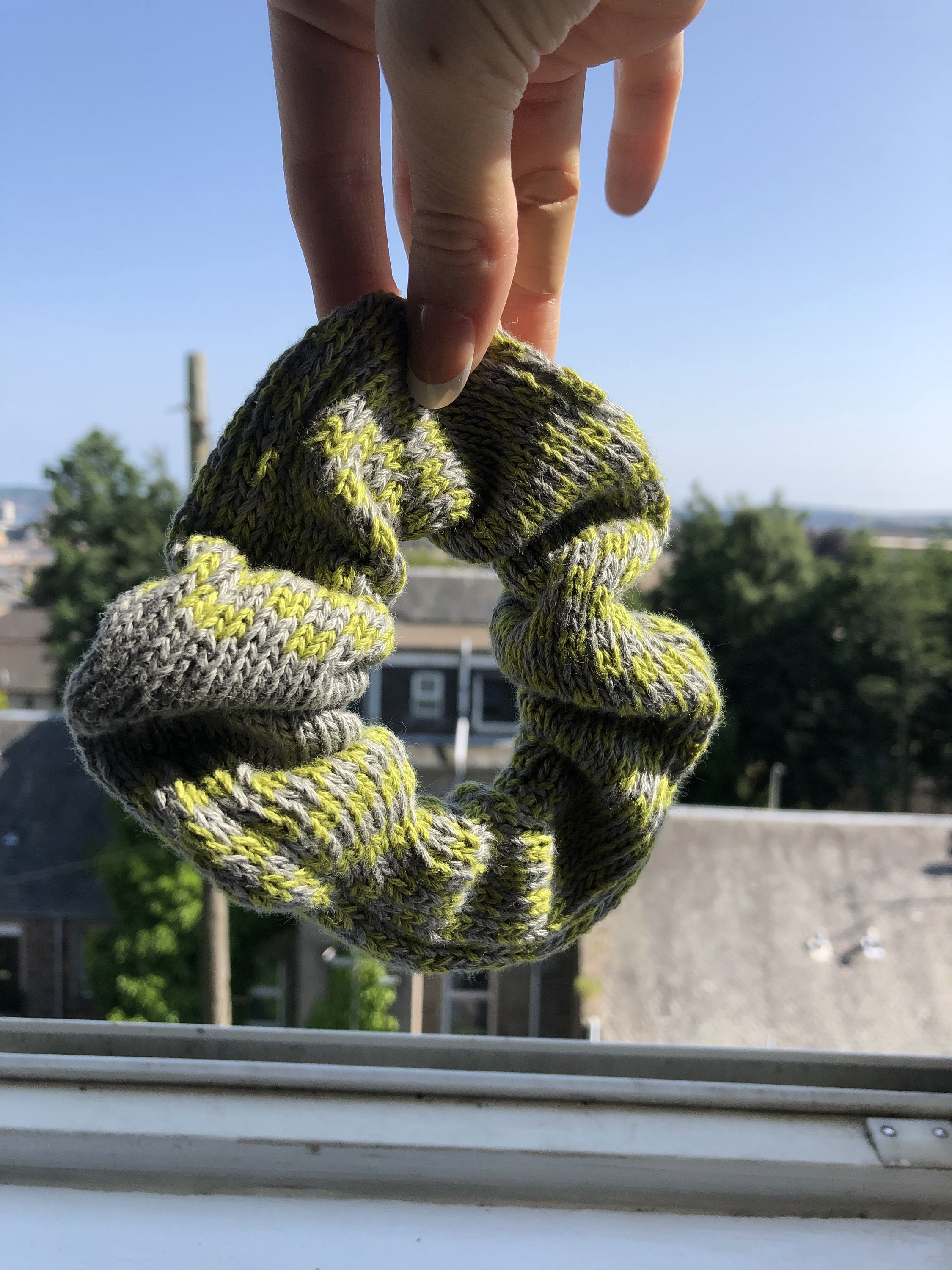 Handmade Cotton Knit Scrunchie Checkerboard Pattern Etsy