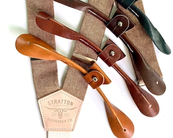 Nutmeg Linen and Leather BUTTON ON Suspenders - Fall Wedding Edition by Stratton Suspender Co.