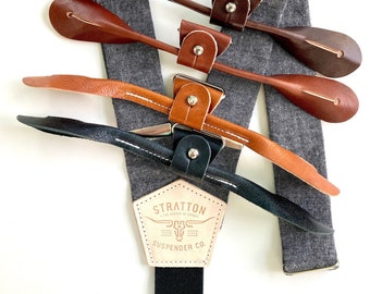 Charcoal Linen and Leather BUTTON ON Suspenders - 2024 Edition