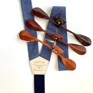 Marseille Bleu and Navy - Leather BUTTON ON Suspenders - NEW 2024 Edition